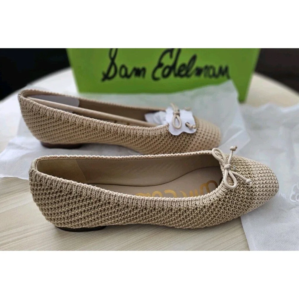 Sam Edelman Rochet Kni Ballrt Beige Women's Flat Shoes Size 8.5
